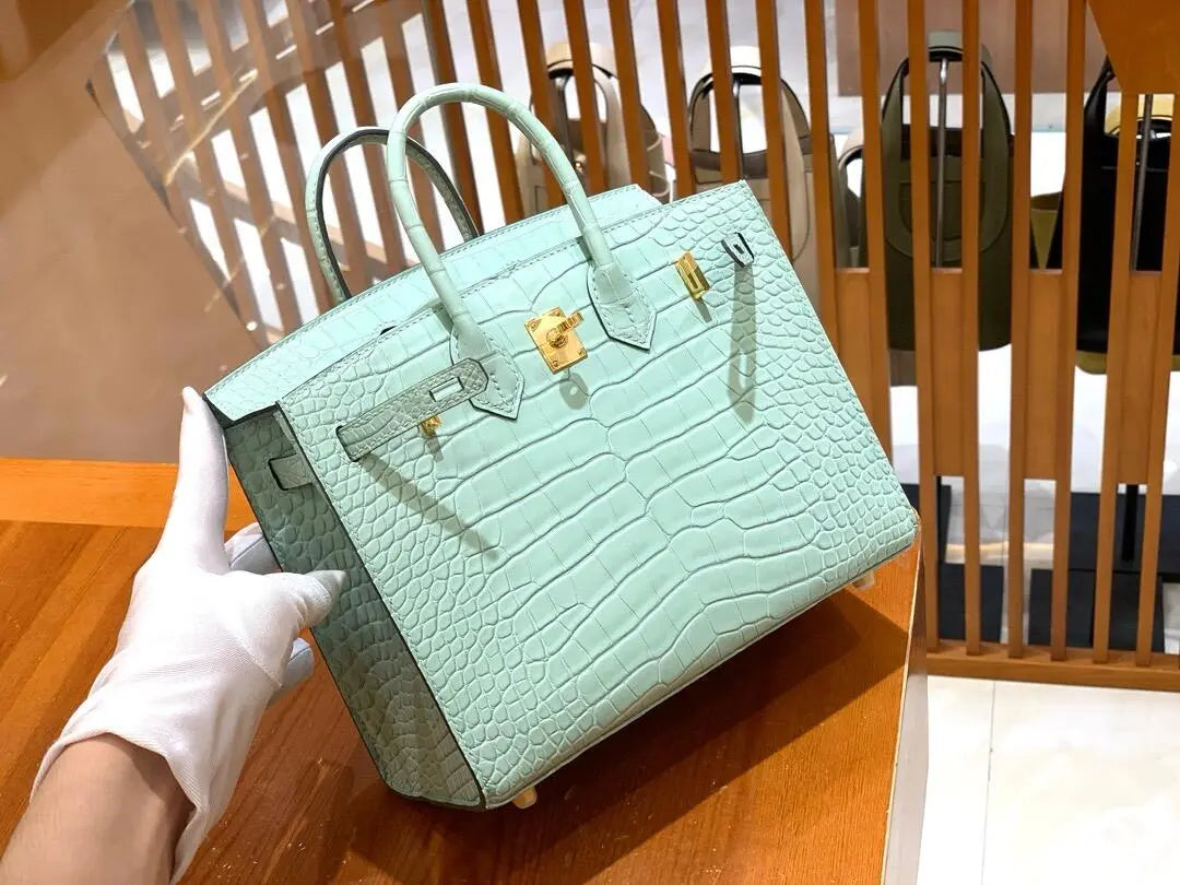 BK20size- American crocodile skin-Mint green