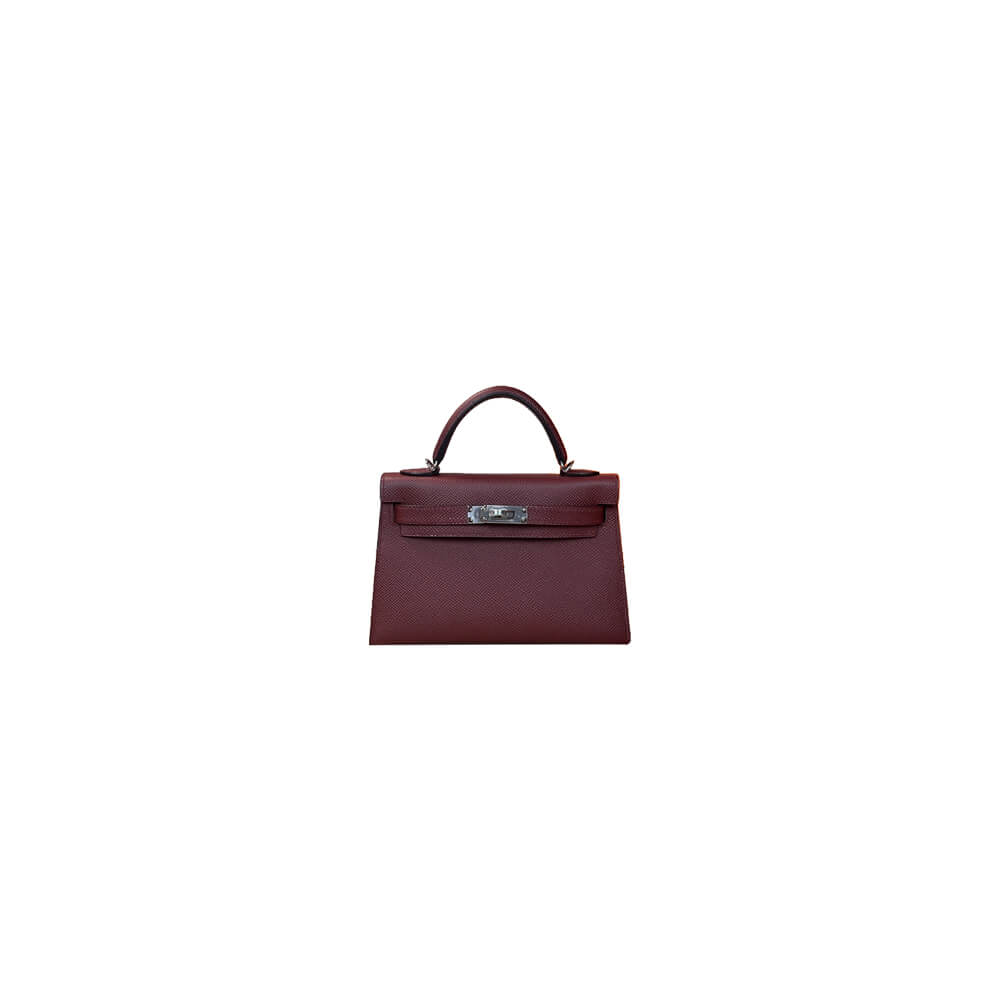 Hermes Mini Kelly II – Burgundy, Silver Hardware (High-End Grade)