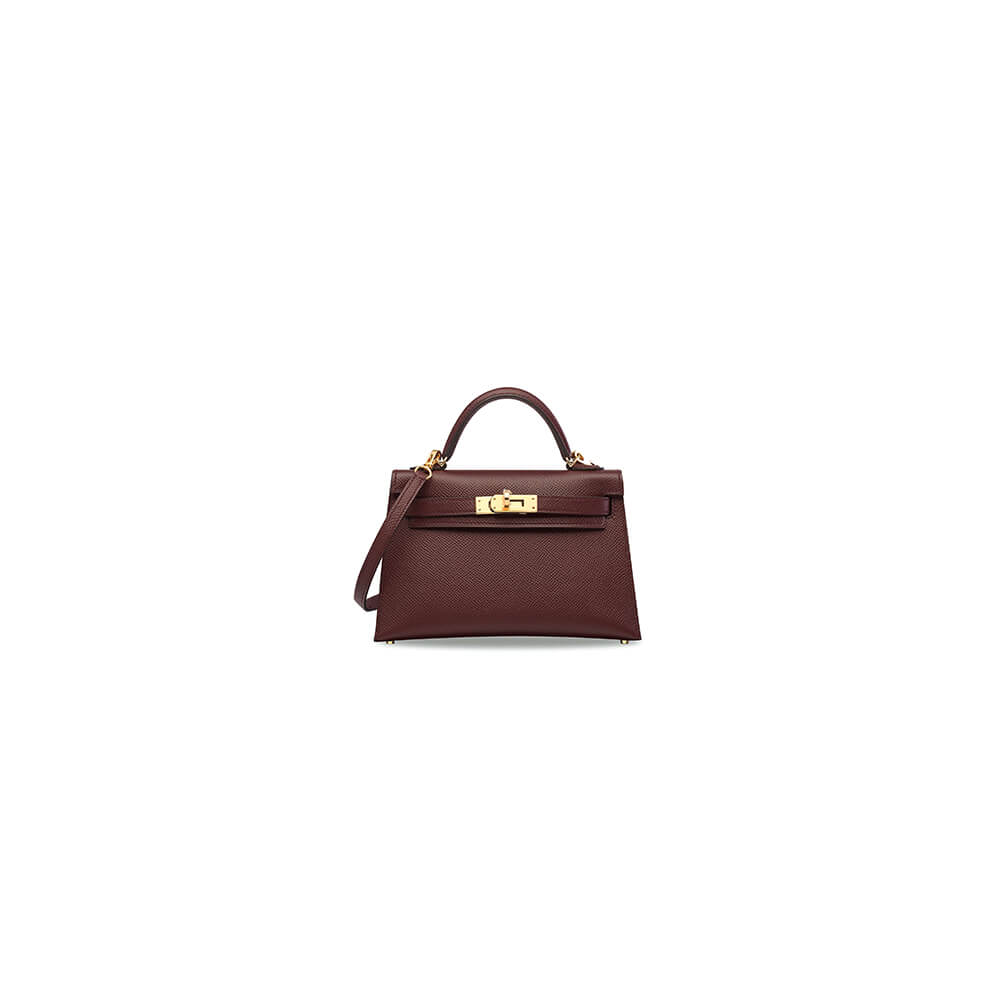 Hermes Mini Kelly II (High-End Grade) – Burgundy with Gold Hardware