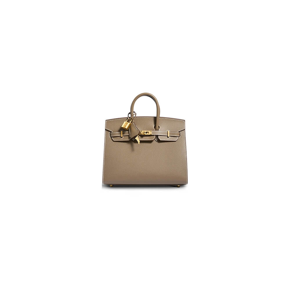 Birkin-Style 25 Sellier Tote – Etoupe with Gold Accents
