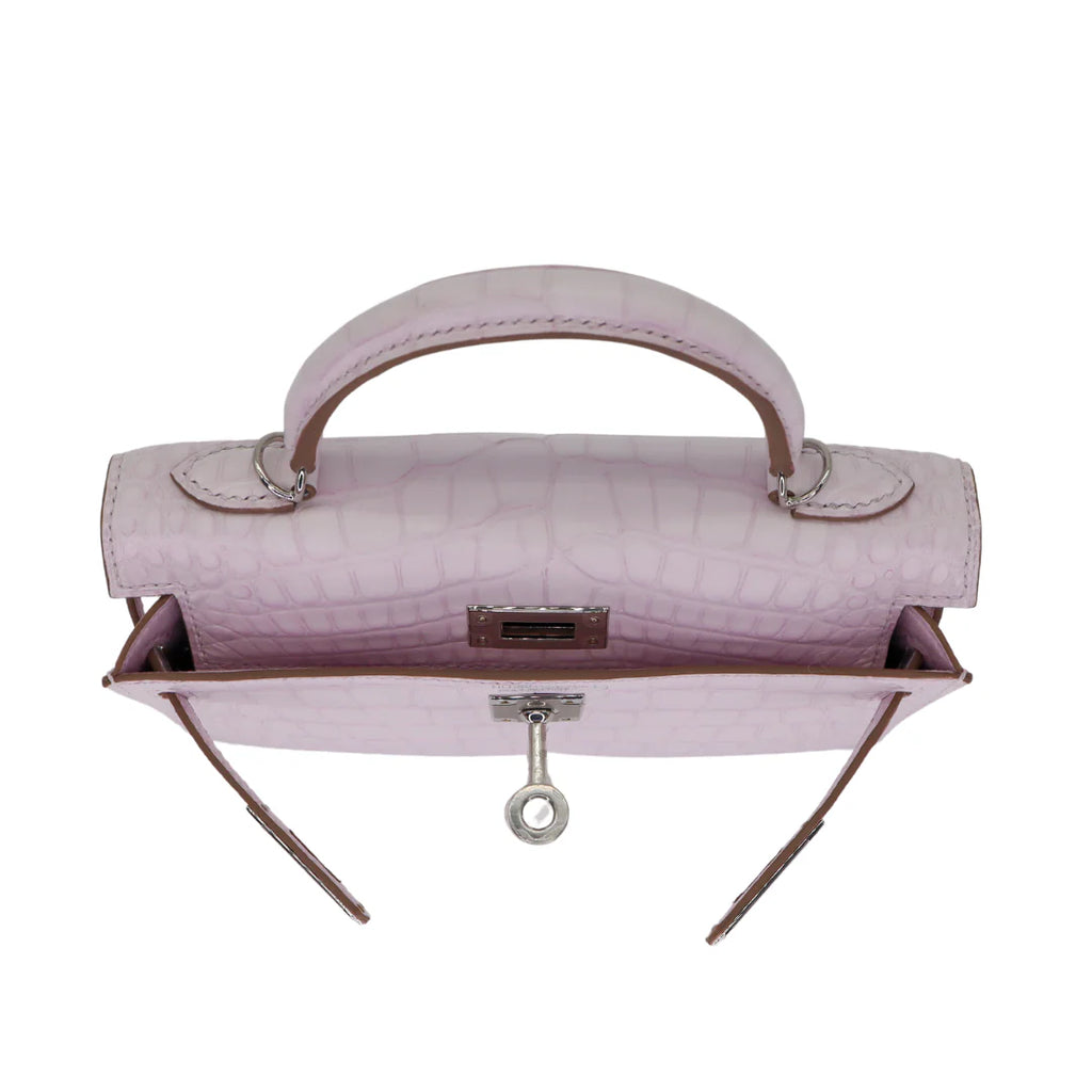 Handmade Mini Mauve Pale Matte Alligator Palladium Hardware