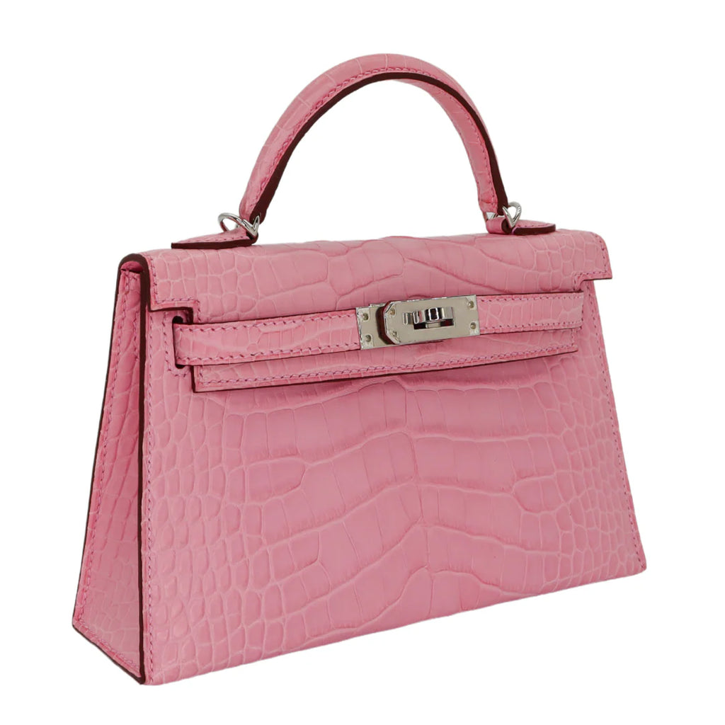 Handmade Mini Bubblegum Matte Alligator Palladium Hardware