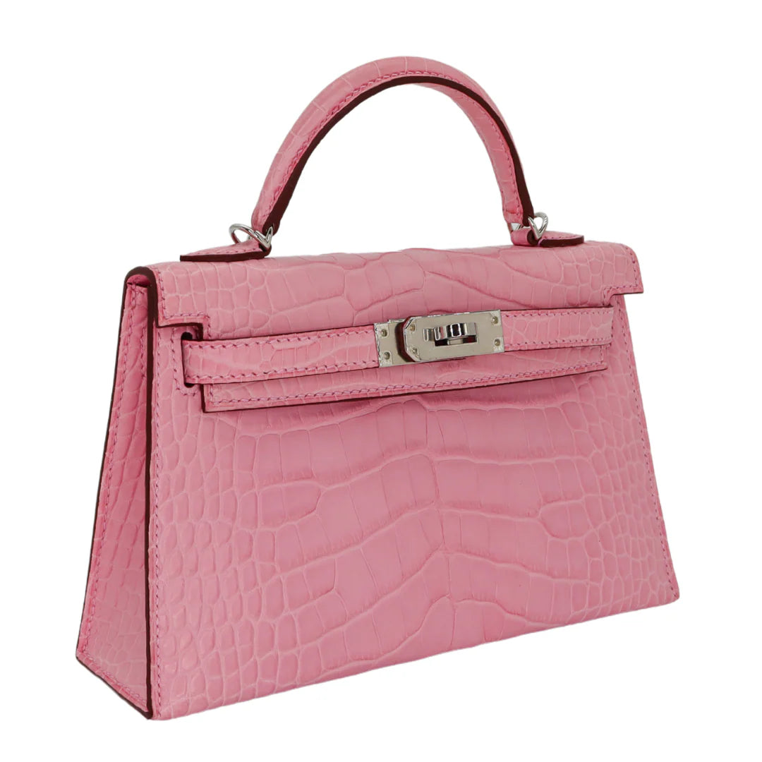 Handmade Mini Bubblegum Matte Alligator Palladium Hardware