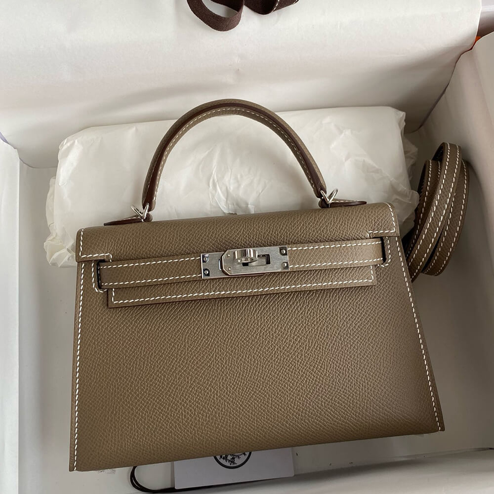 Hermes Mini Kelly II (High-End Grade) – Etoupe with Silver Hardware