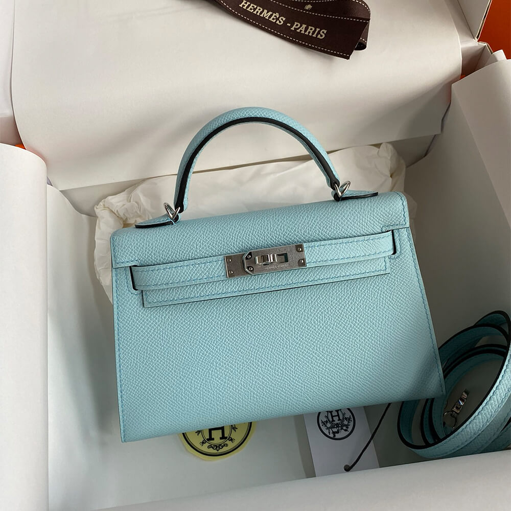 Hermès Mini Kelly II (High-End Grade) – Pewter Blue Epsom with Gold Hardware