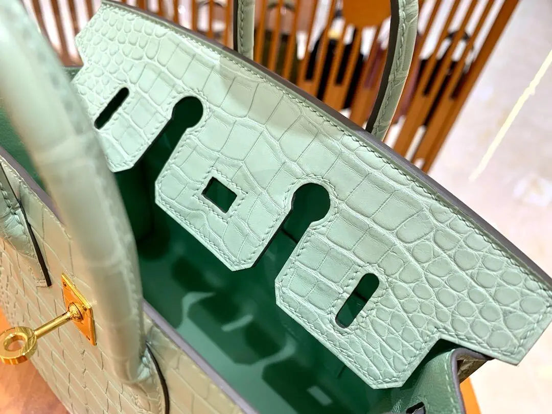 BK20size- American crocodile skin-Mint green