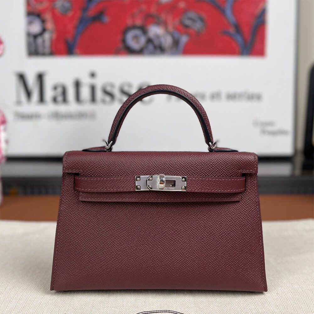 Hermes Mini Kelly II – Burgundy, Silver Hardware (High-End Grade)