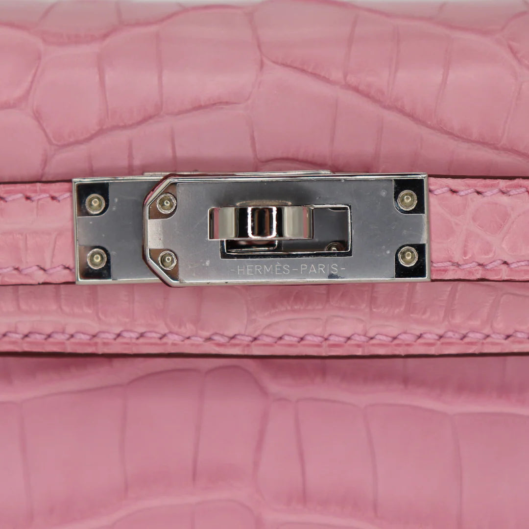 Handmade Mini Bubblegum Matte Alligator Palladium Hardware