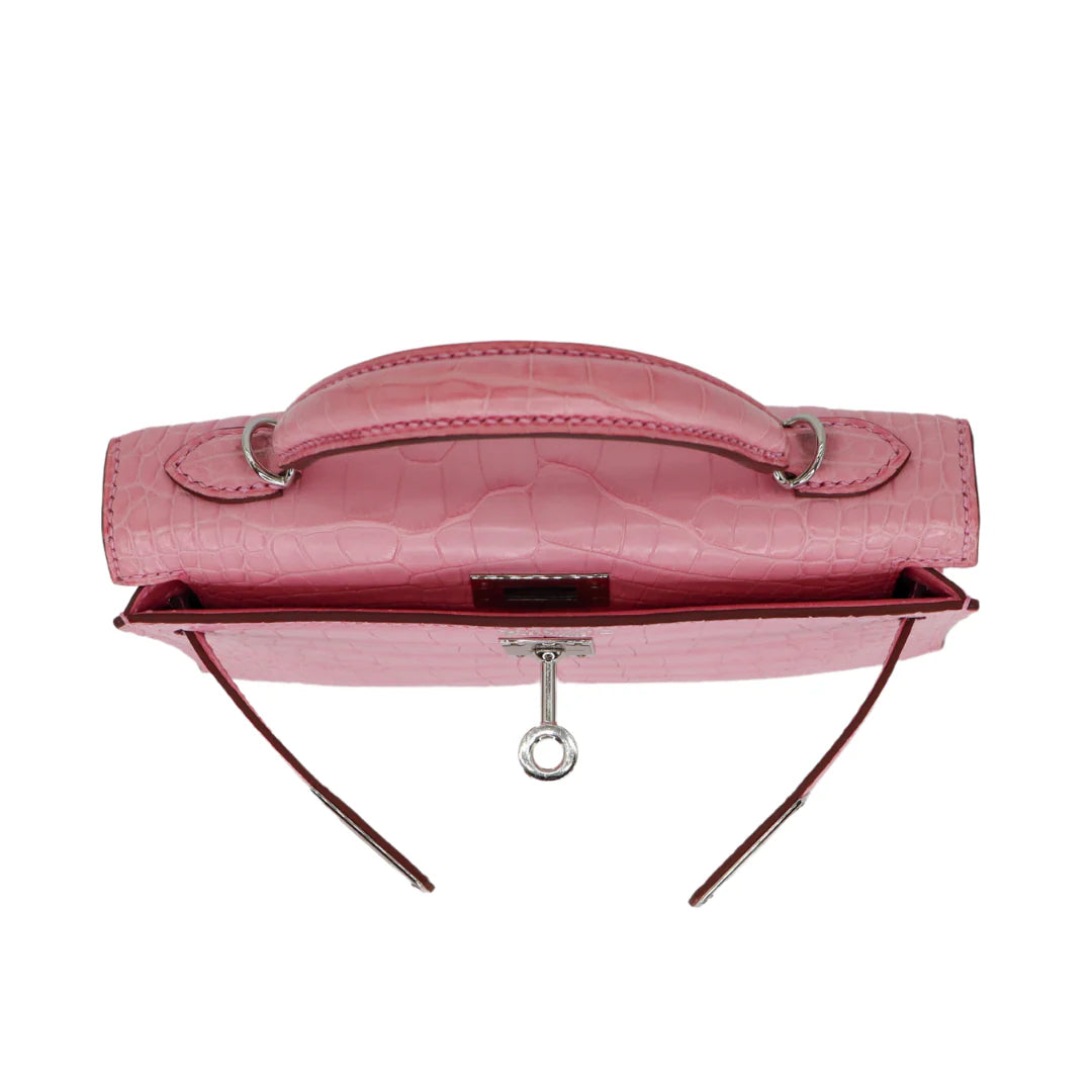 Handmade Mini Bubblegum Matte Alligator Palladium Hardware