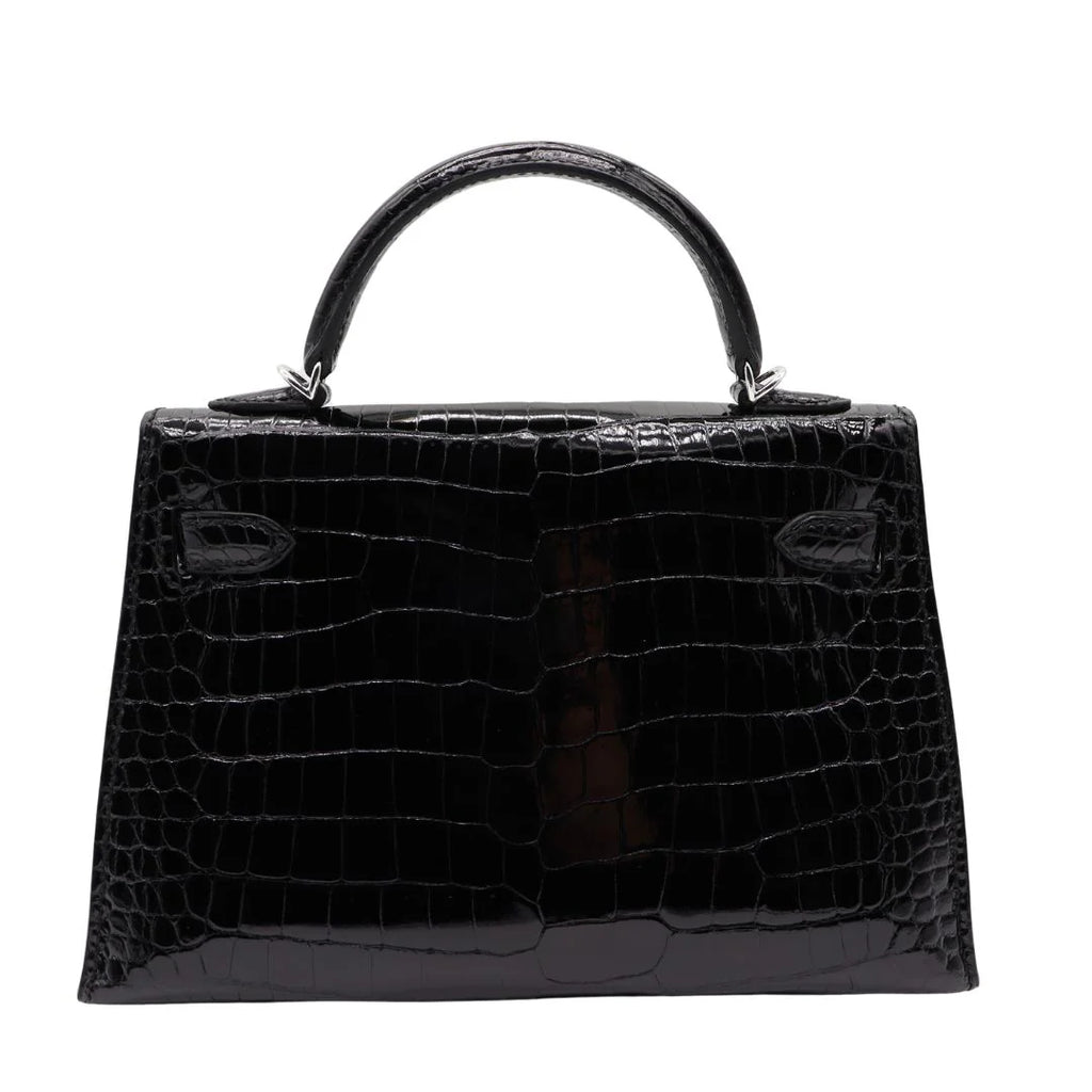 Handmade Mini Black Shiny Porosus Crocodile Diamond Hardware