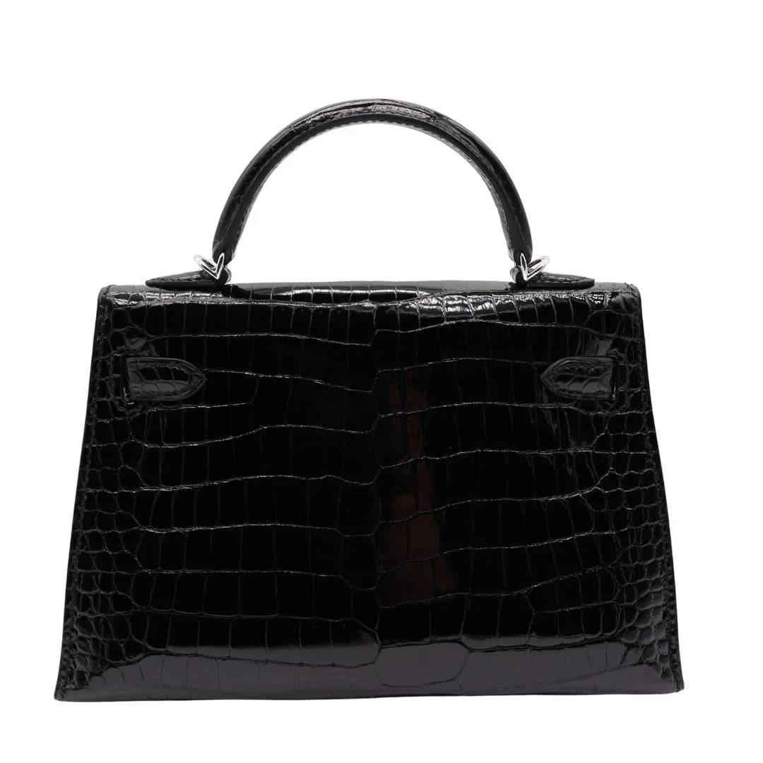 Handmade Mini Black Shiny Porosus Crocodile Diamond Hardware