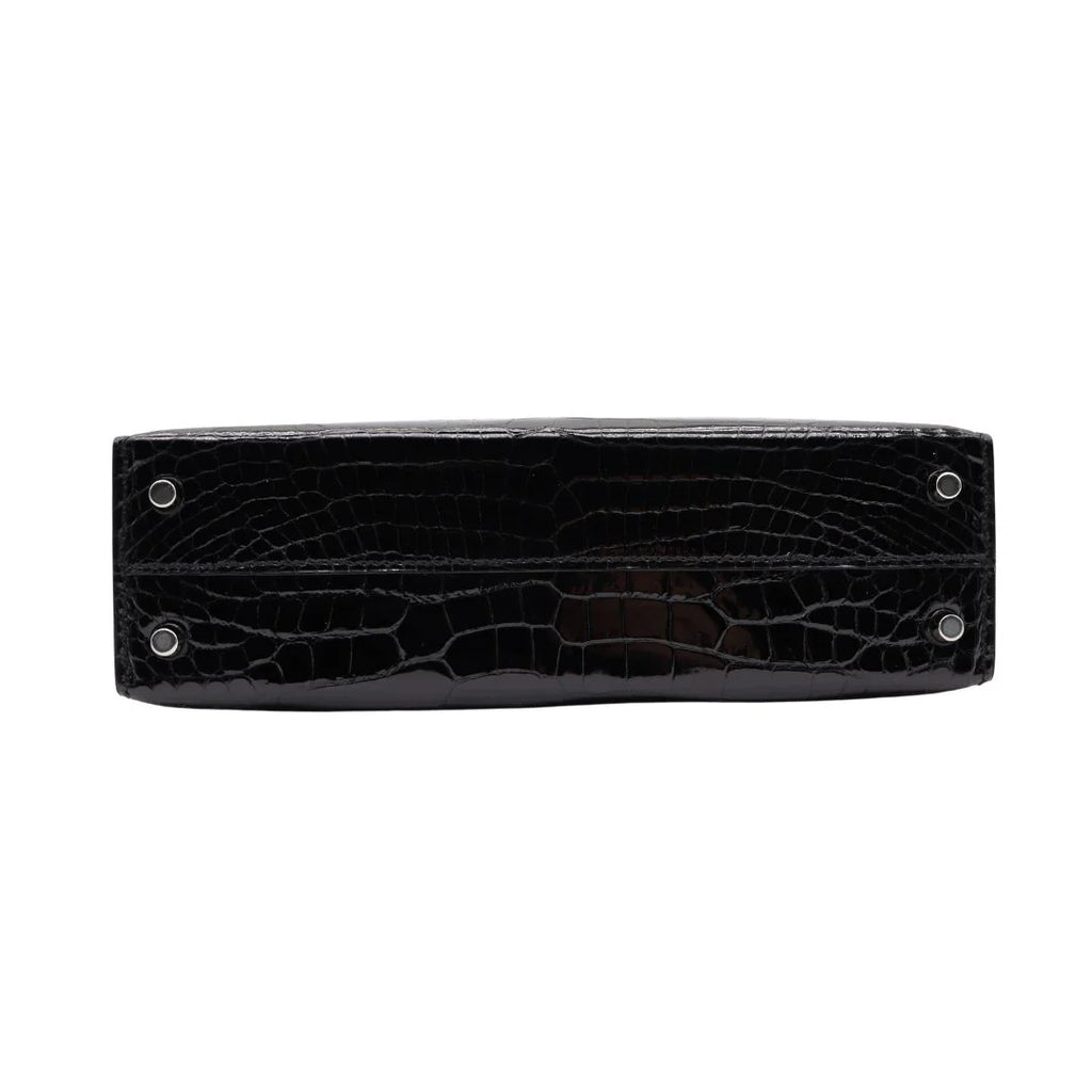 Handmade Mini Black Shiny Porosus Crocodile Diamond Hardware