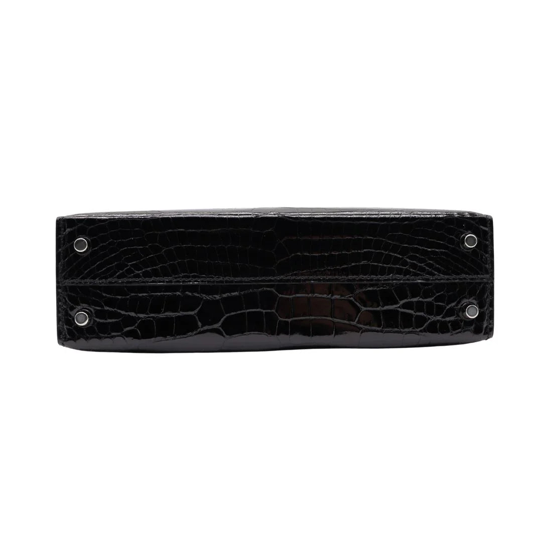 Handmade Mini Black Shiny Porosus Crocodile Diamond Hardware