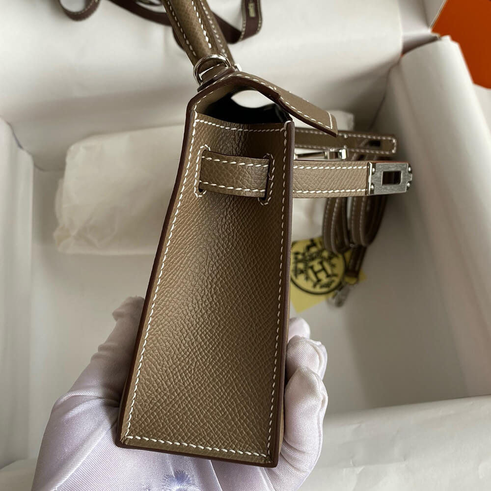 Hermes Mini Kelly II (High-End Grade) – Etoupe with Silver Hardware