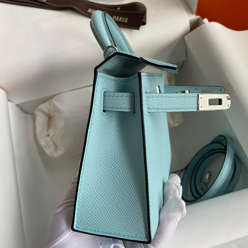 Hermès Mini Kelly II (High-End Grade) – Pewter Blue Epsom with Gold Hardware