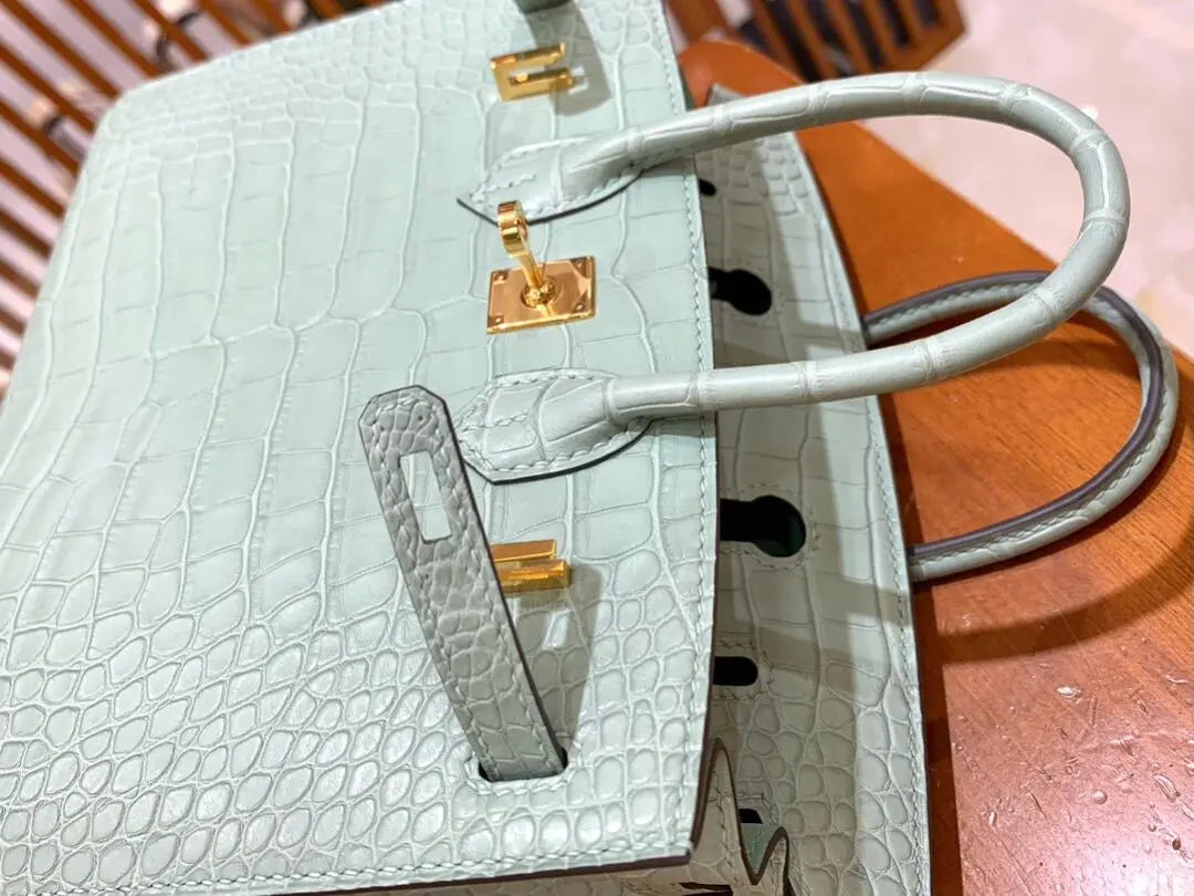 BK20size- American crocodile skin-Mint green