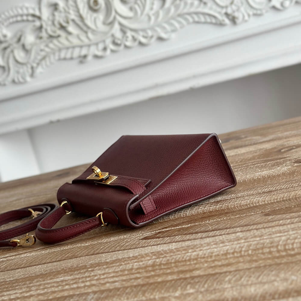 Hermes Mini Kelly II (High-End Grade) – Burgundy with Gold Hardware