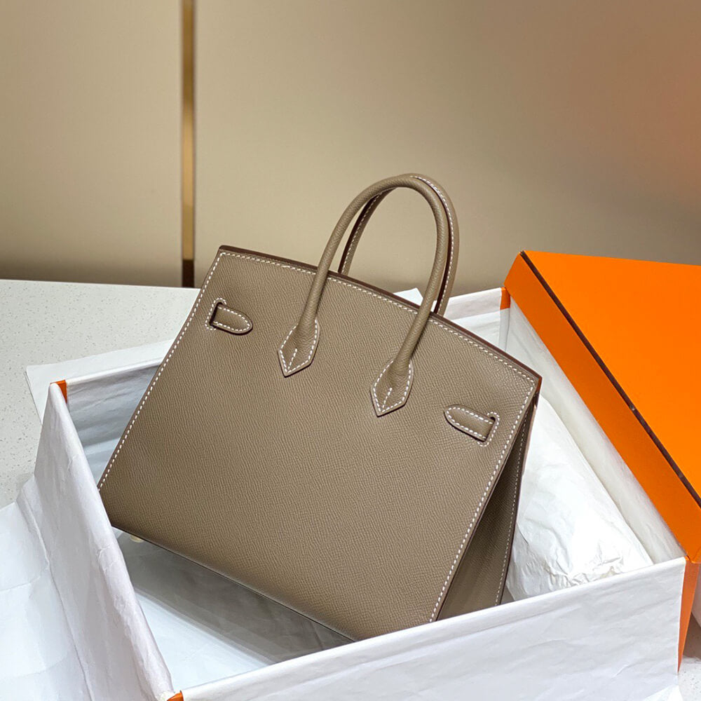 Birkin-Style 25 Sellier Tote – Etoupe with Gold Accents