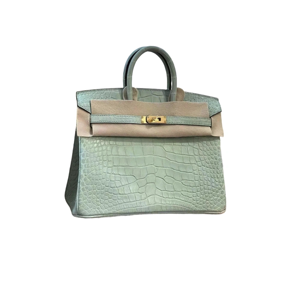 BK20size- American crocodile skin-Mint green