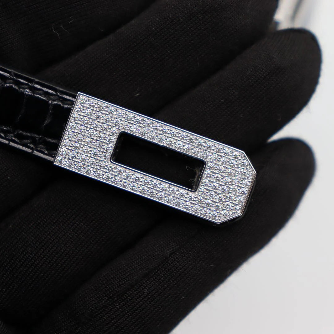 Handmade Mini Black Shiny Porosus Crocodile Diamond Hardware