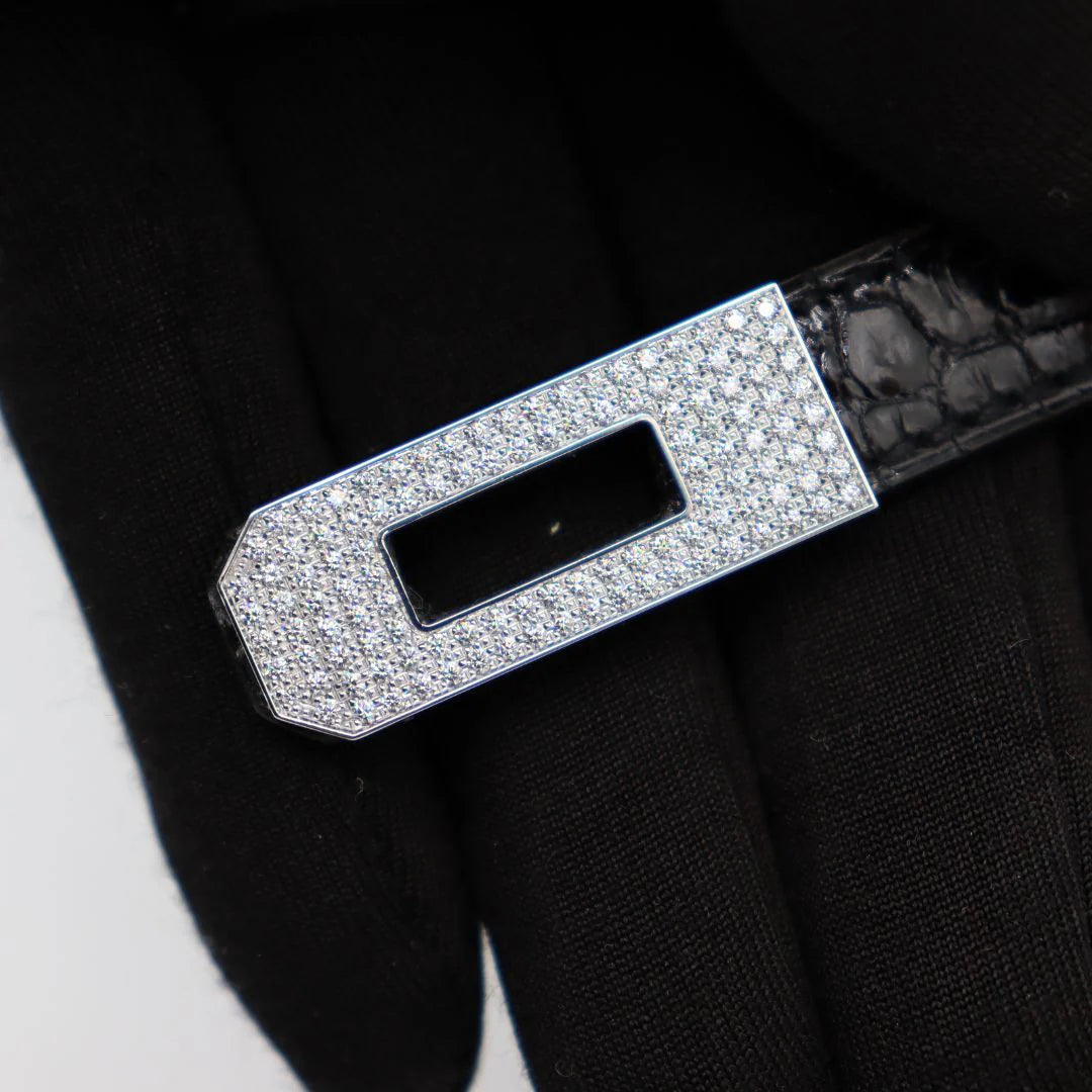 Handmade Mini Black Shiny Porosus Crocodile Diamond Hardware