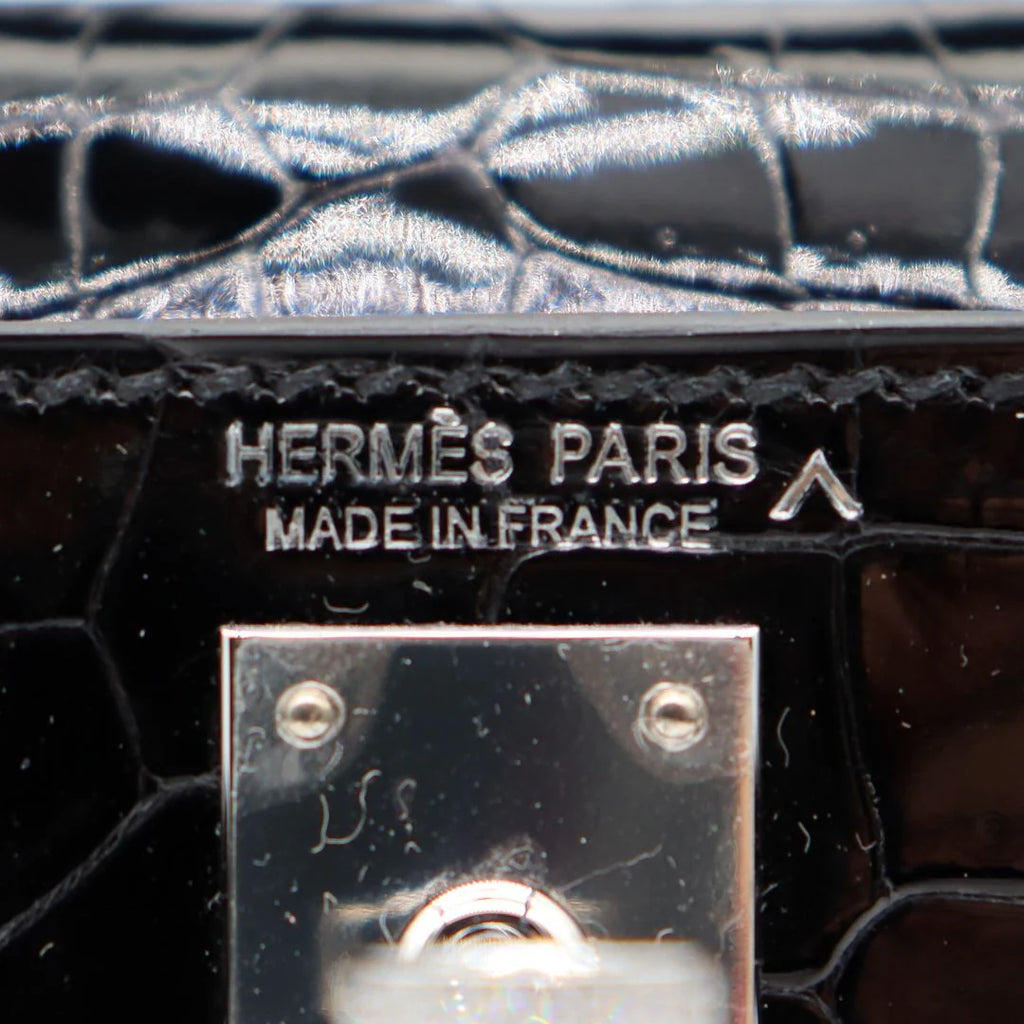 Handmade Mini Black Shiny Porosus Crocodile Diamond Hardware
