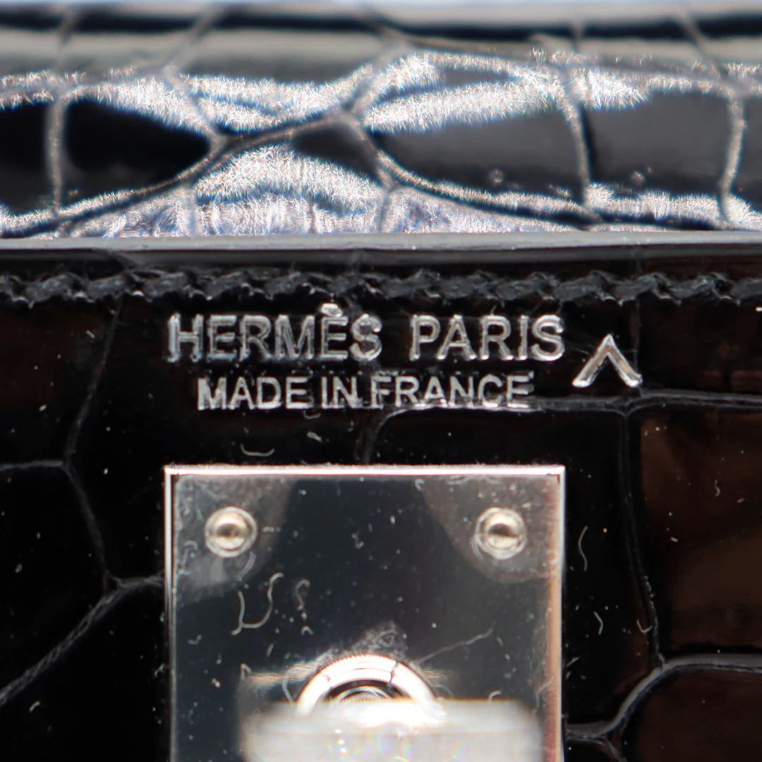 Handmade Mini Black Shiny Porosus Crocodile Diamond Hardware