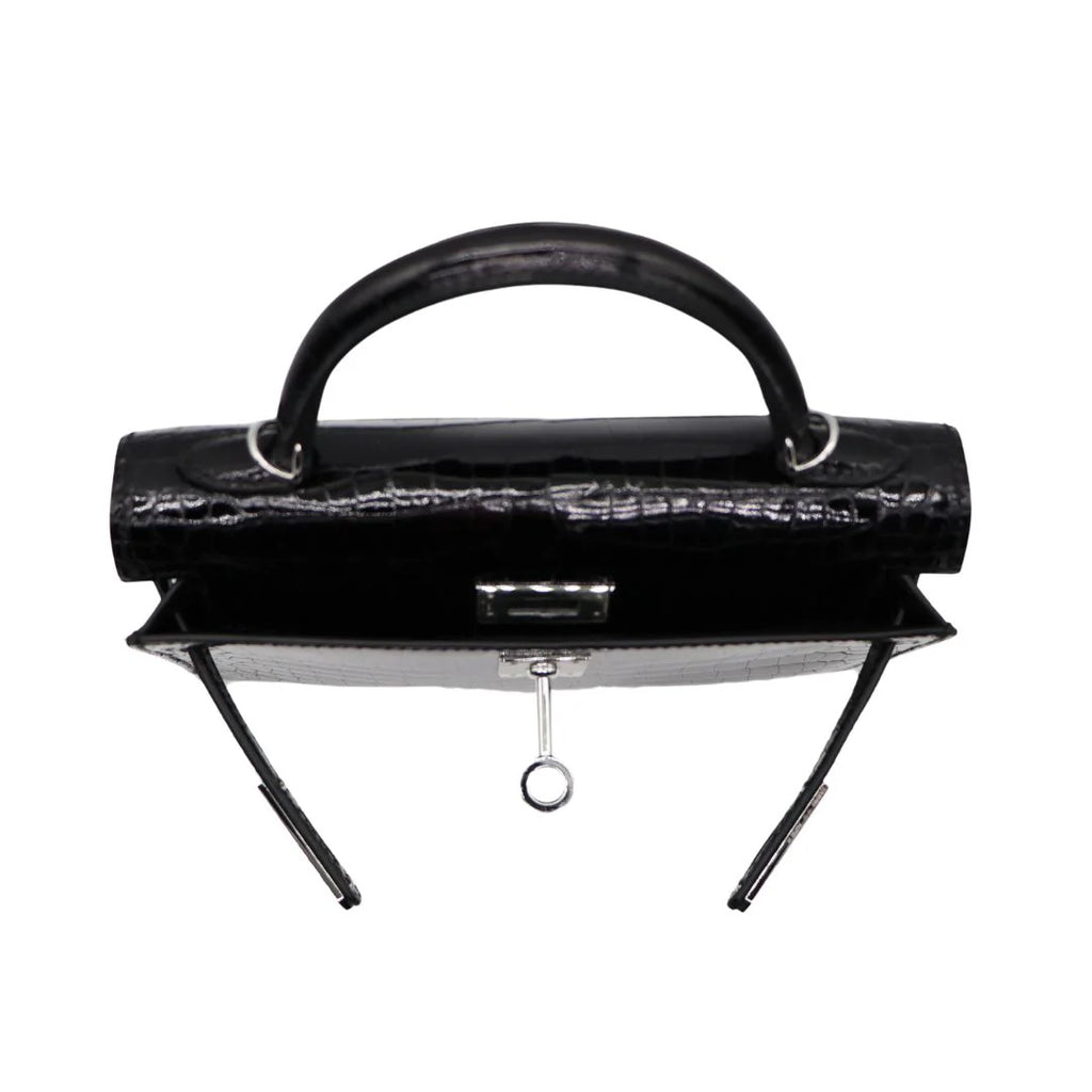Handmade Mini Black Shiny Porosus Crocodile Diamond Hardware