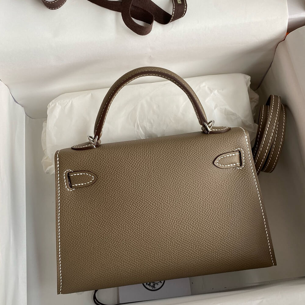 Hermes Mini Kelly II (High-End Grade) – Etoupe with Silver Hardware