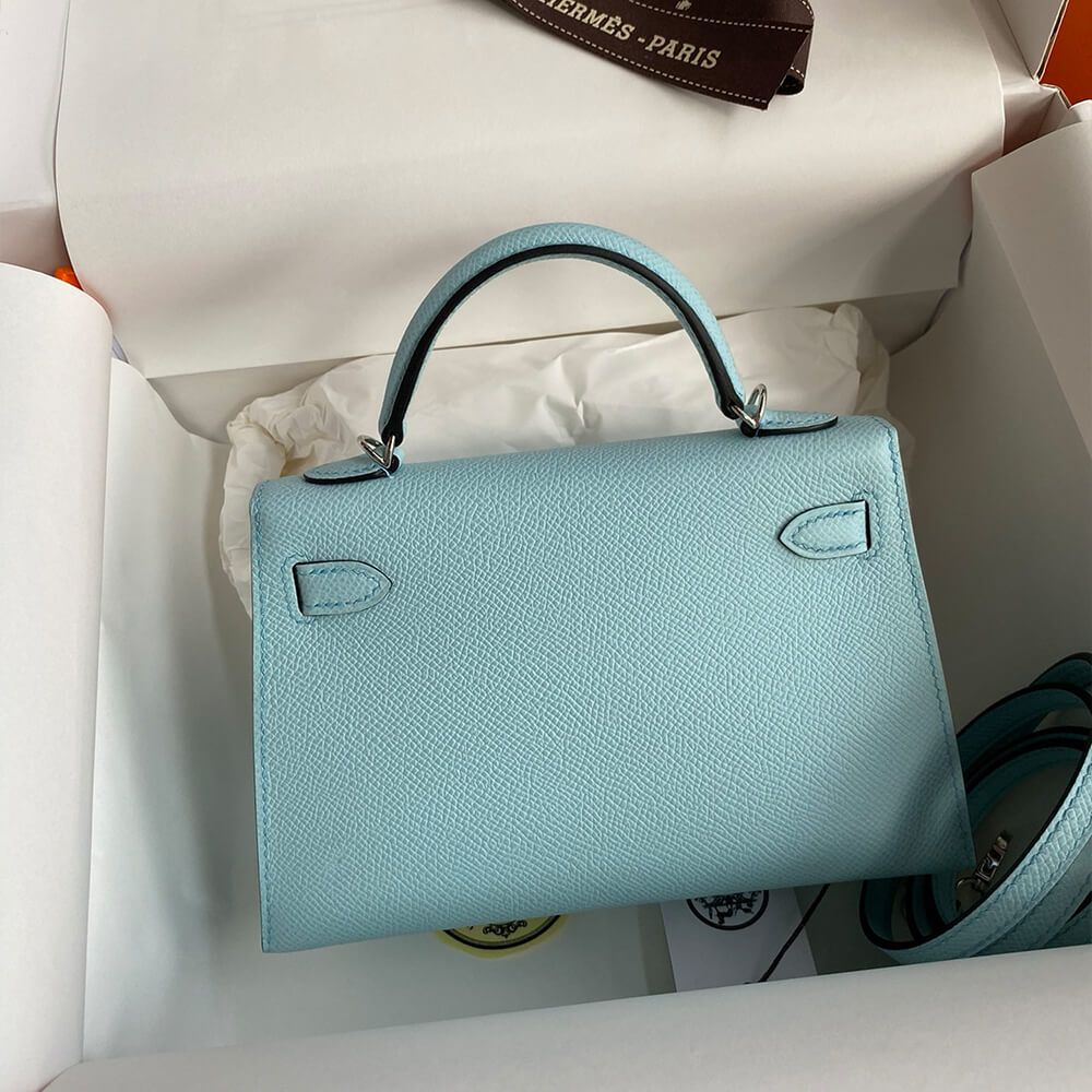Hermès Mini Kelly II (High-End Grade) – Pewter Blue Epsom with Gold Hardware