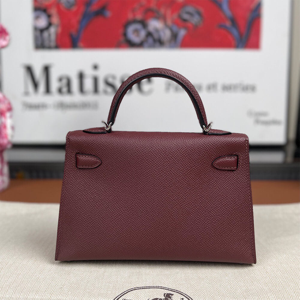 Hermes Mini Kelly II – Burgundy, Silver Hardware (High-End Grade)