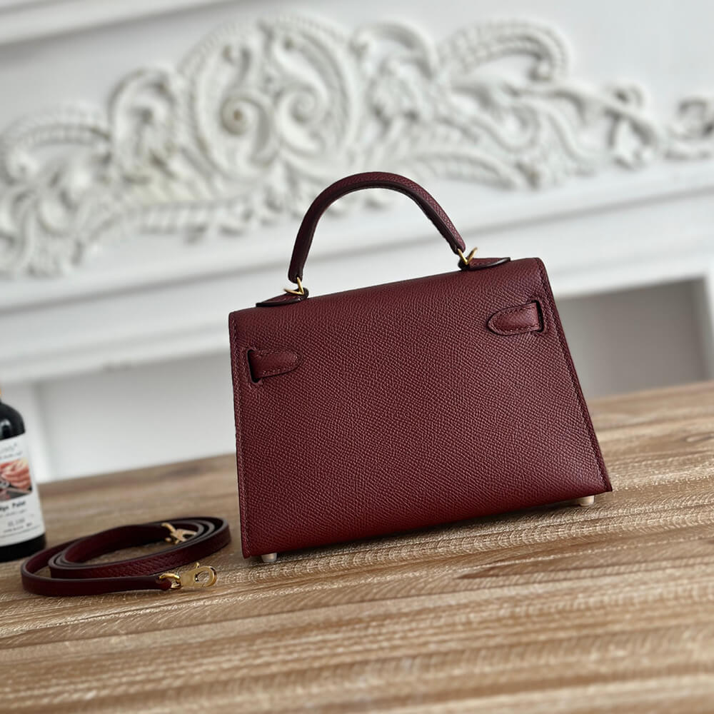 Hermes Mini Kelly II (High-End Grade) – Burgundy with Gold Hardware