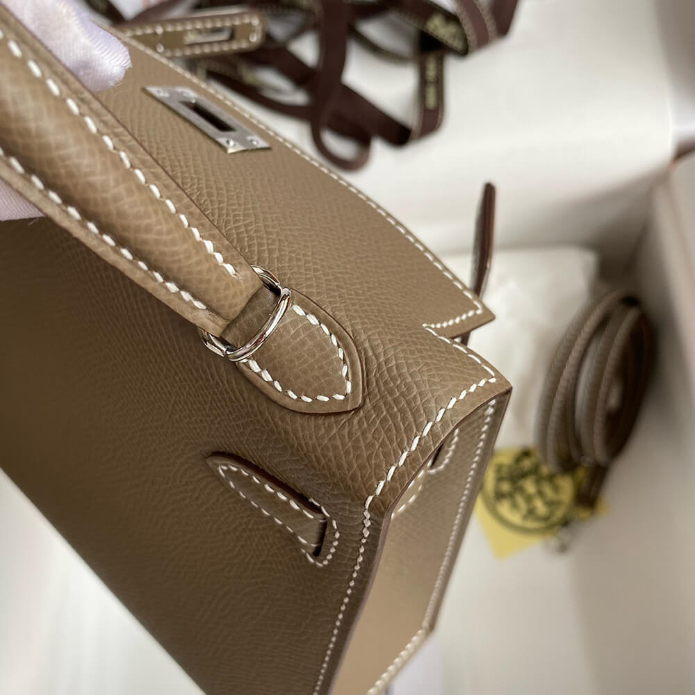 Hermes Mini Kelly II (High-End Grade) – Etoupe with Silver Hardware