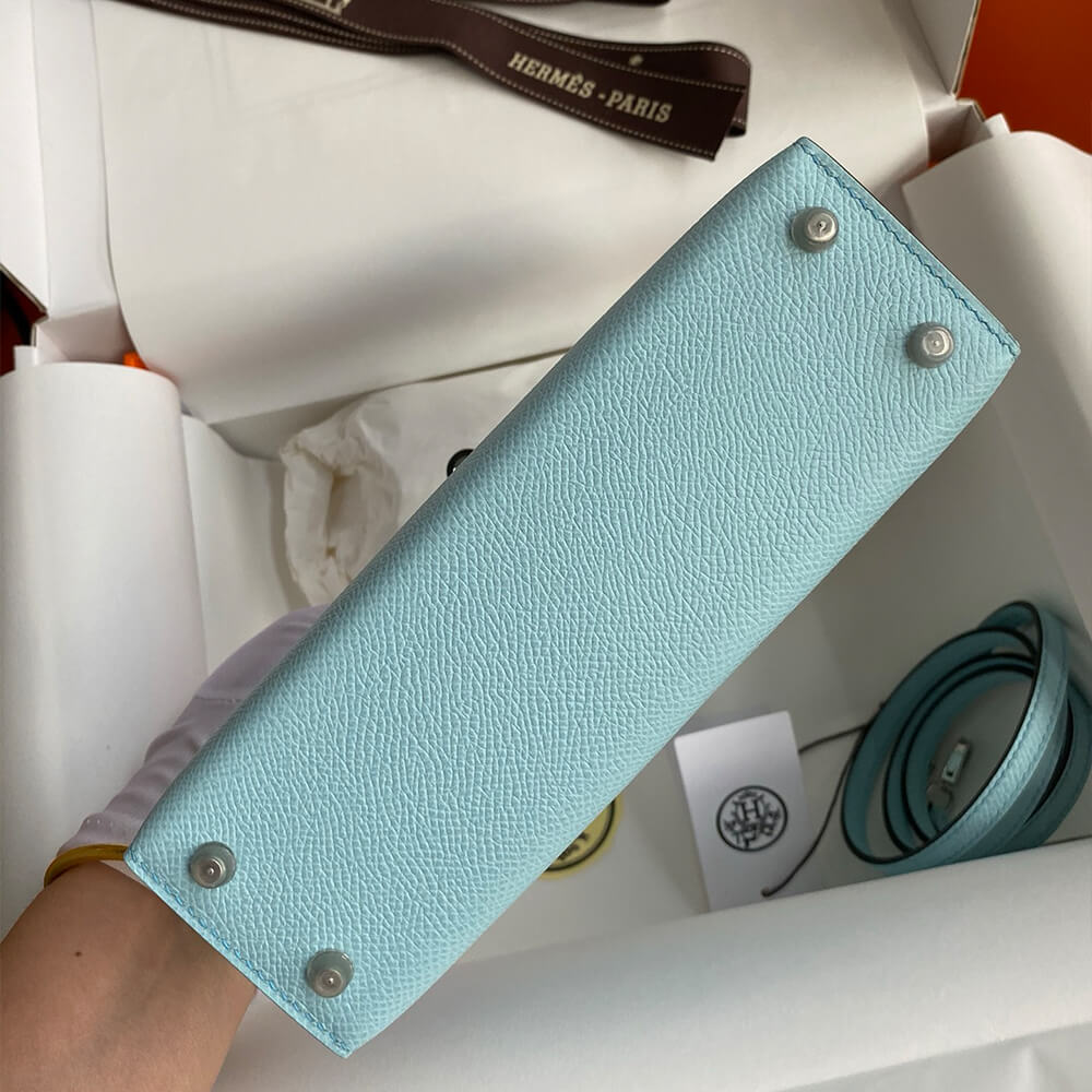 Hermès Mini Kelly II (High-End Grade) – Pewter Blue Epsom with Gold Hardware