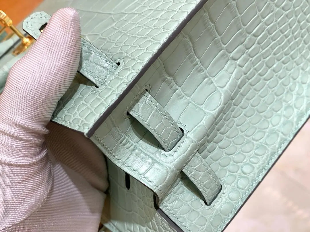 BK20size- American crocodile skin-Mint green