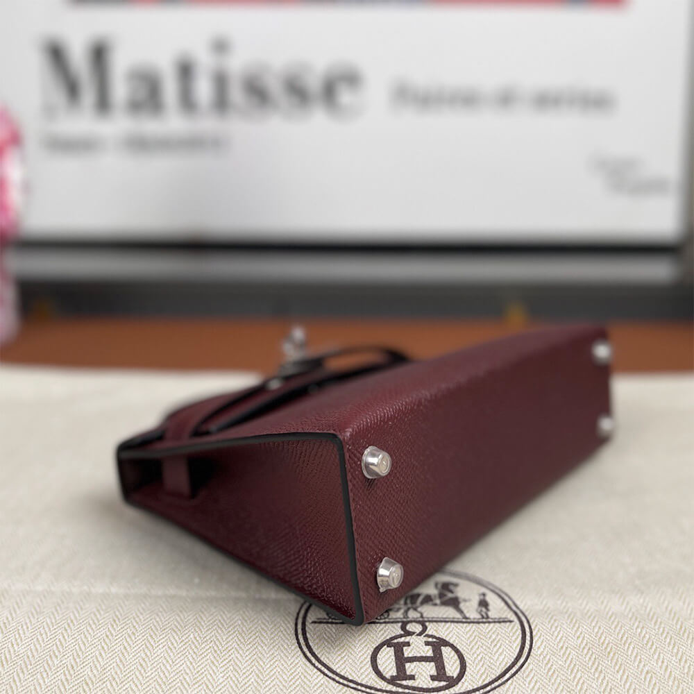 Hermes Mini Kelly II – Burgundy, Silver Hardware (High-End Grade)