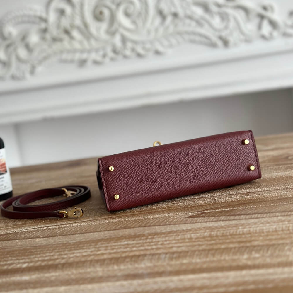 Hermes Mini Kelly II (High-End Grade) – Burgundy with Gold Hardware