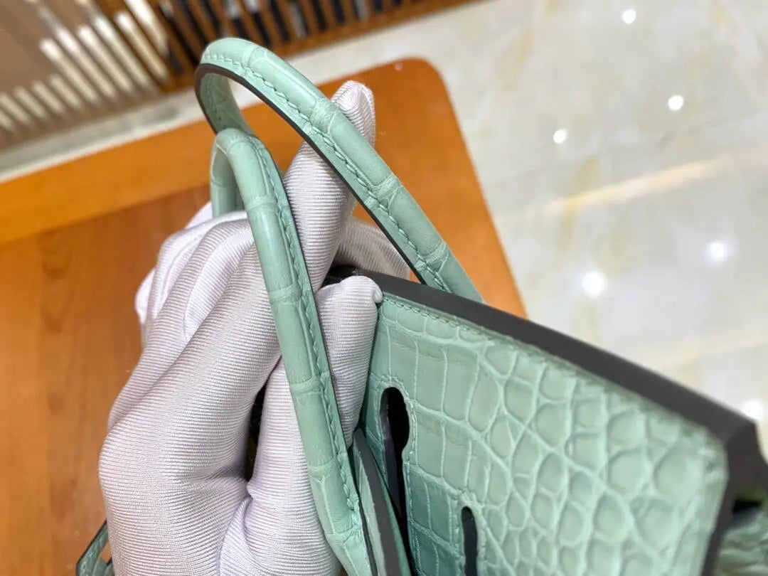 BK20size- American crocodile skin-Mint green