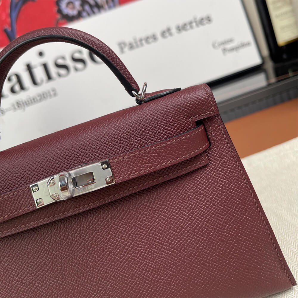 Hermes Mini Kelly II – Burgundy, Silver Hardware (High-End Grade)