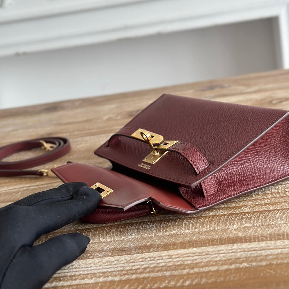 Hermes Mini Kelly II (High-End Grade) – Burgundy with Gold Hardware