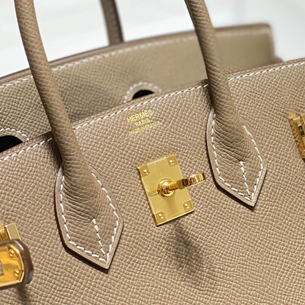 Birkin-Style 25 Sellier Tote – Etoupe with Gold Accents