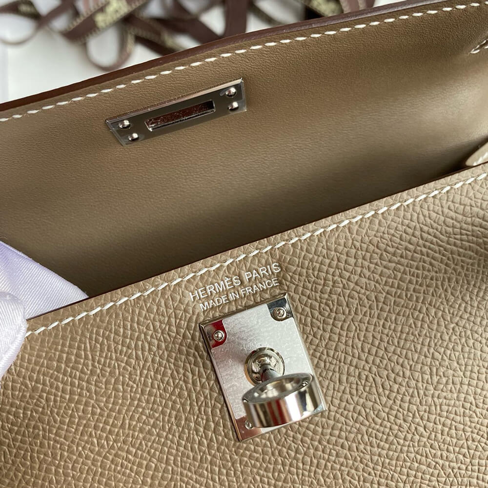 Hermes Mini Kelly II (High-End Grade) – Etoupe with Silver Hardware