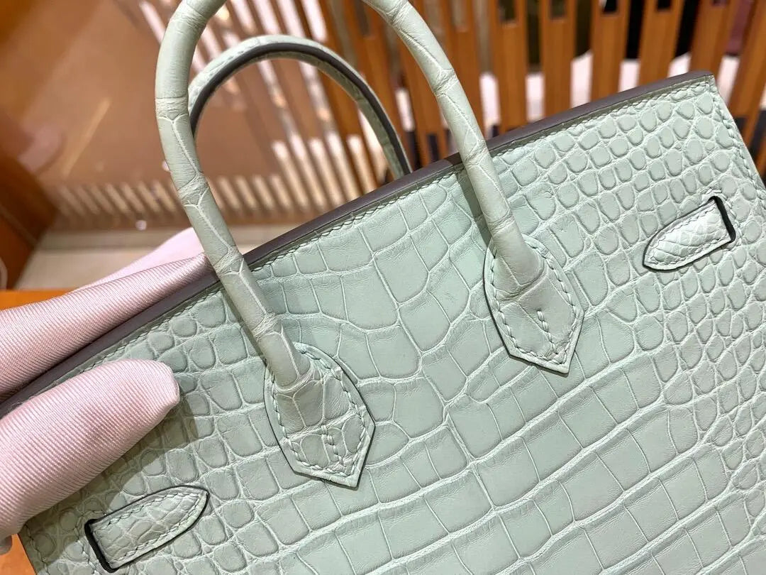BK20size- American crocodile skin-Mint green