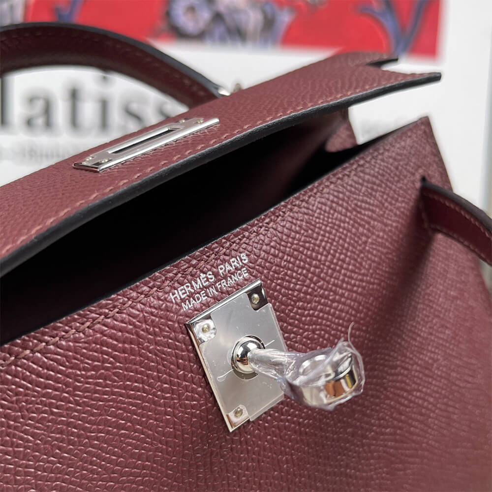 Hermes Mini Kelly II – Burgundy, Silver Hardware (High-End Grade)