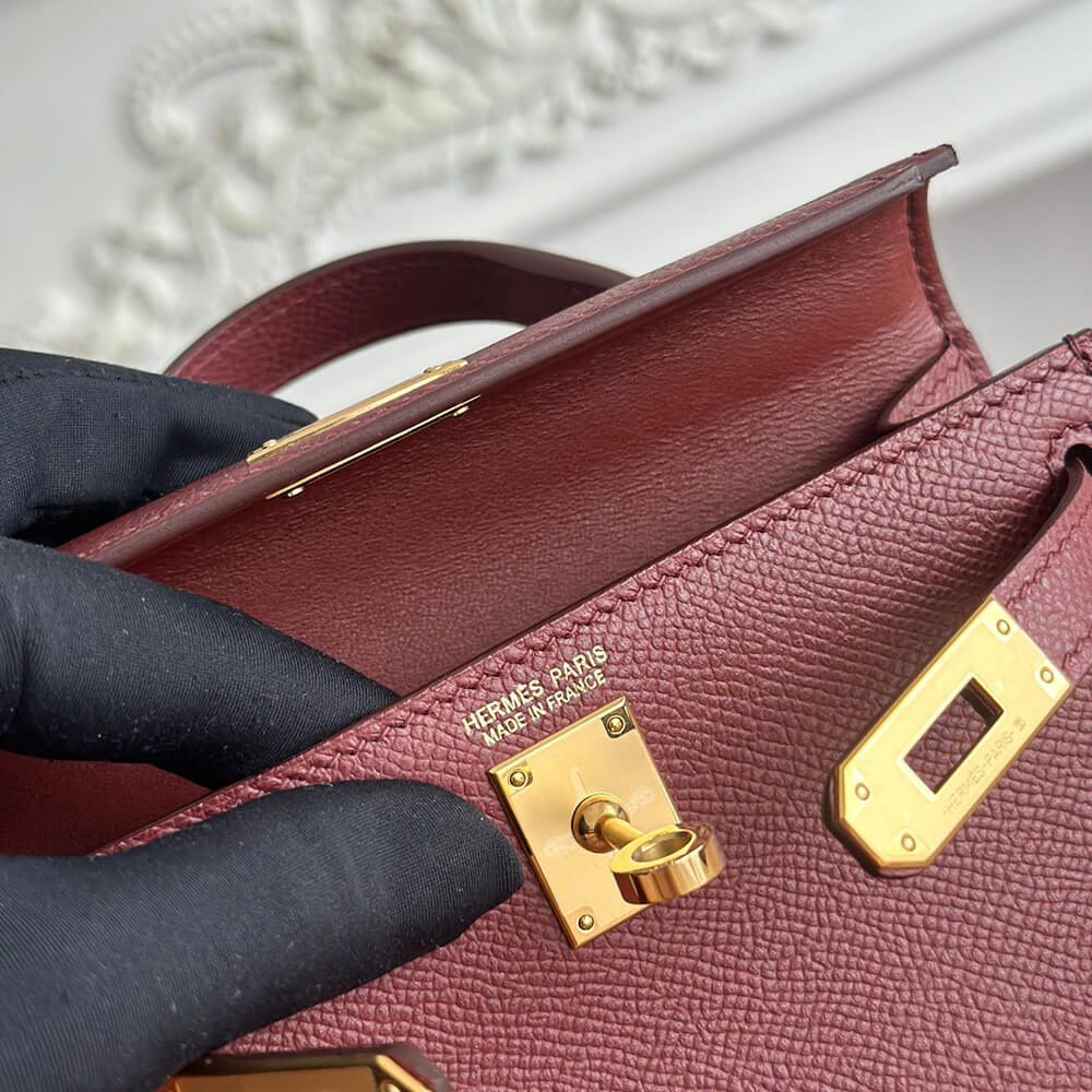 Hermes Mini Kelly II (High-End Grade) – Burgundy with Gold Hardware