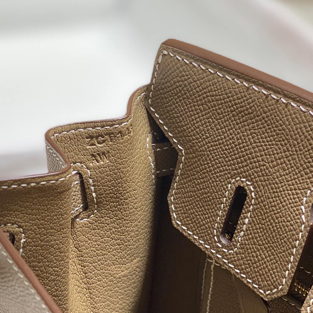 Birkin-Style 25 Sellier Tote – Etoupe with Gold Accents