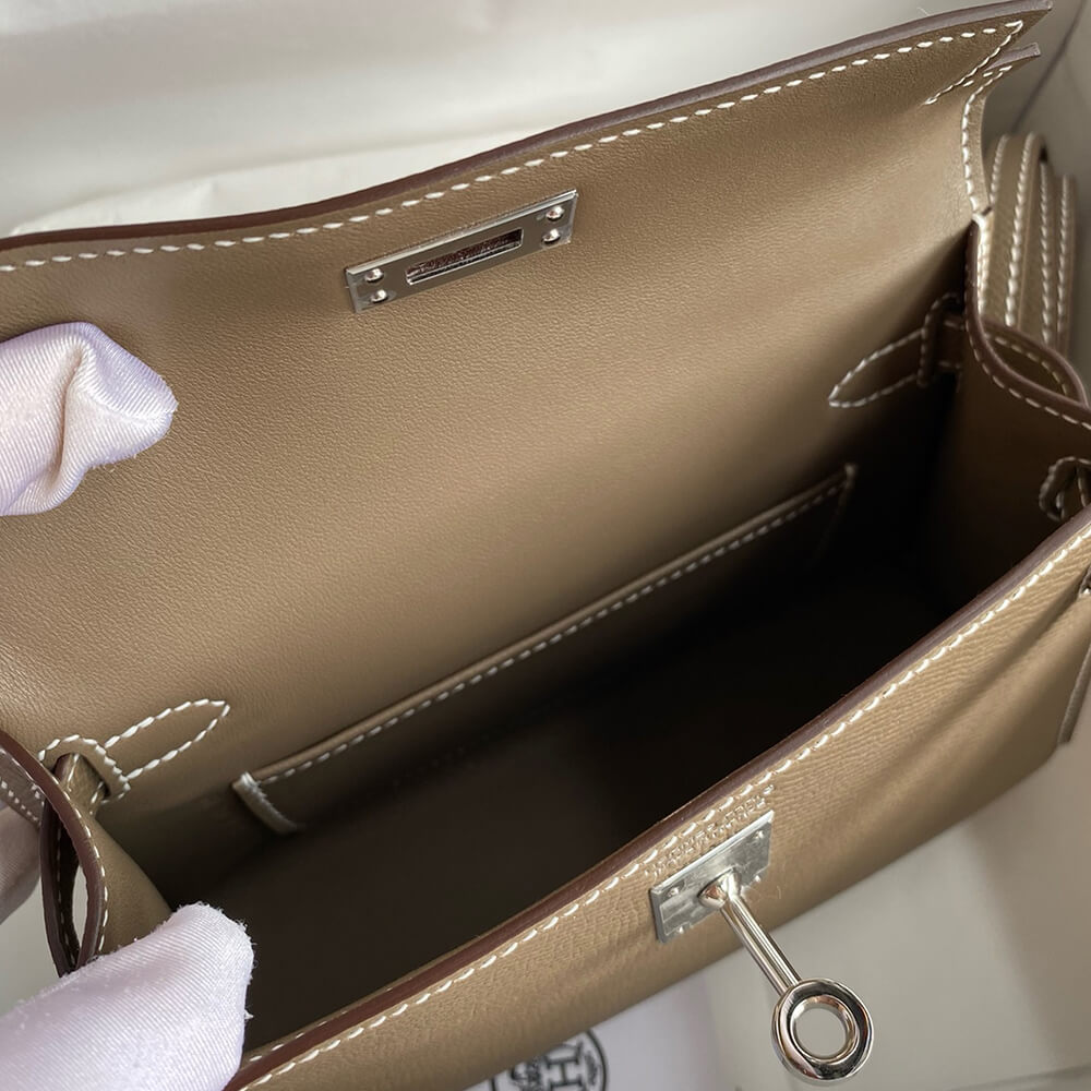 Hermes Mini Kelly II (High-End Grade) – Etoupe with Silver Hardware