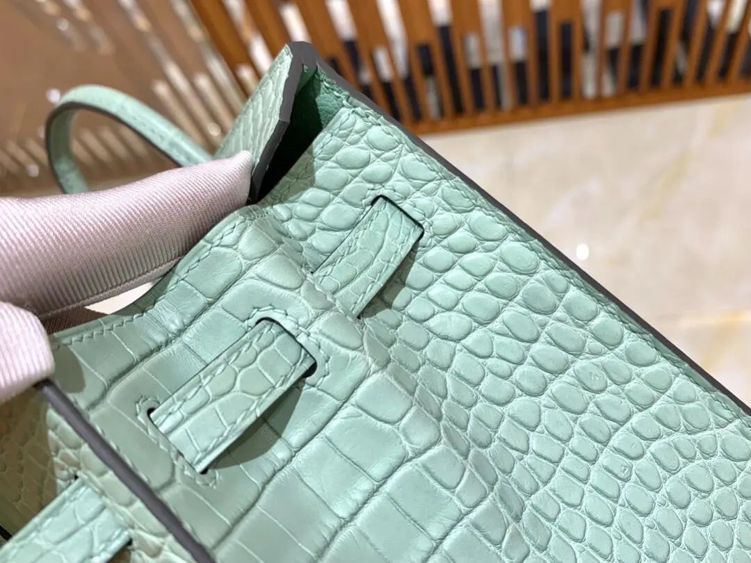 BK20size- American crocodile skin-Mint green