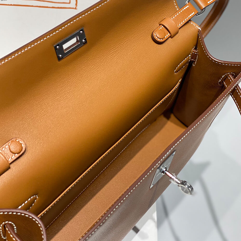 Hermes Kelly Elan – Gold Brown with Silver Hardware – Madame Leather