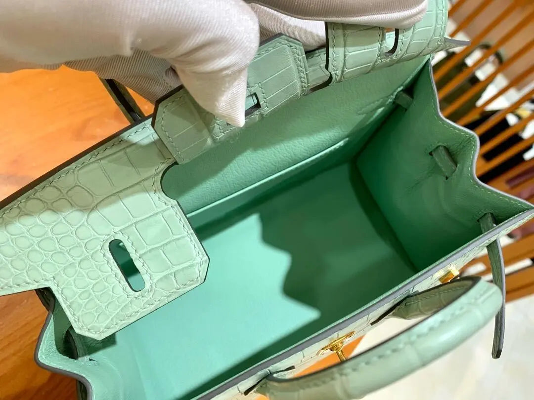BK20size- American crocodile skin-Mint green